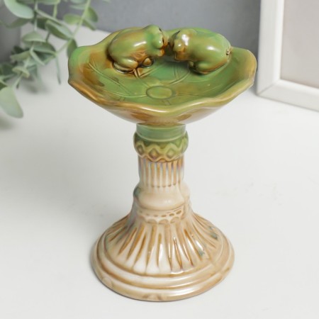 Souvenir ceramic stand "Frogs on a column with a bowl" 15x10.5x10 cm-2