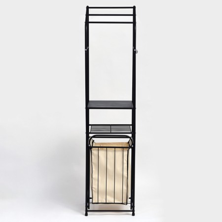 Rabberry with a basket for linen and crossbars, 2 tier, black color, 38x35x160 cm-2