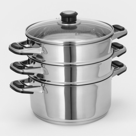 Altyn Mantock, 8.5 l, d = 22 cm, 2 sections, glass cover, with a heat distribution layer, glass cover, induction-1