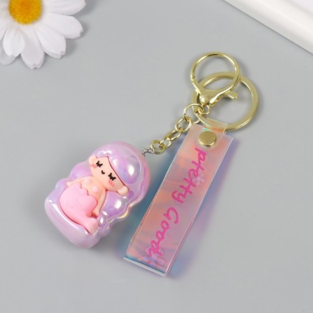 A keychain plastic, rubber with a carbine, a rosel strap of pink 3x3.5x5 cm-2