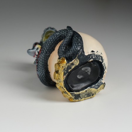 Piglite Polystone "Snake is dark with sunflower and coins" 7.2x6.5x11.2 cm-4