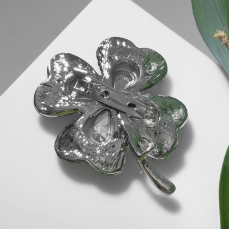Brooch "Clover" for good luck, emerald color in silver-1