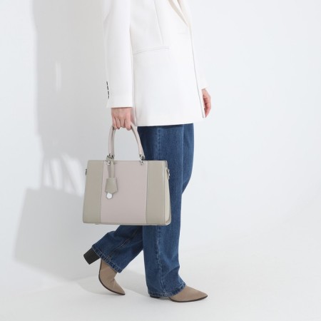 Bag Tout with zipper, external pocket, long belt, beige color-7