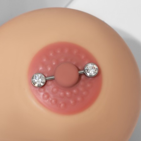 Piercing for the chest "bar", white color in silver-2