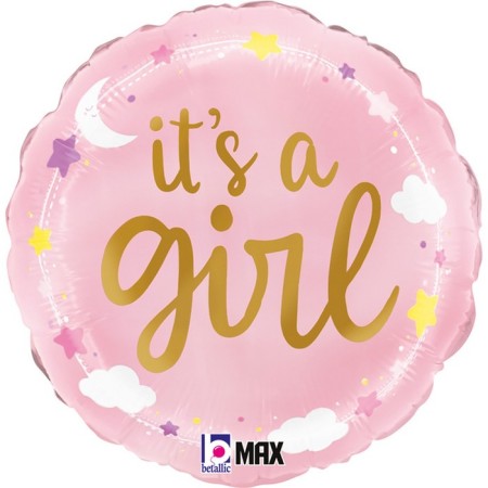 Foil ball 18 "This is a girl", circle, pink color
