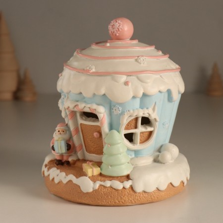 Souvenir Polystone Light "Gingerbread House-Kex, with Santa Claus" Zephyry 12x12x14 cm-4