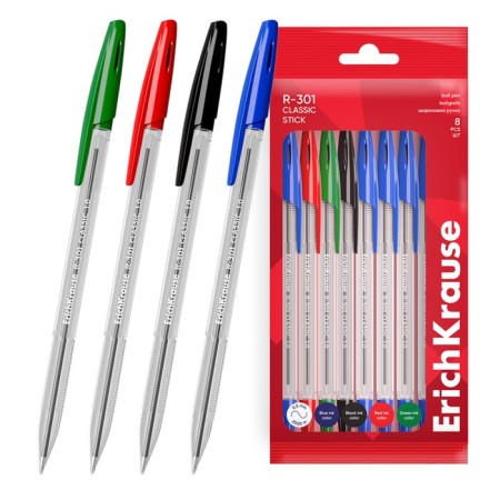 Set of ballpoint pens 8 pcs, Erichkrause, R-301 Stick Classic Node 1.0 mm, mix