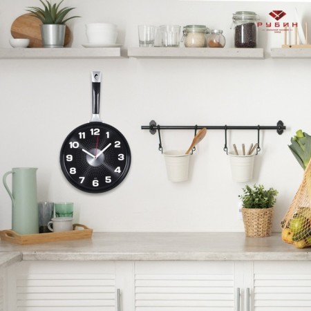 Wall -wall clocks for the kitchen "pan", silent, 25 x 43 cm, black, aa-2