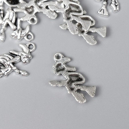 Decor Metal for creativity "Witch on a broomstick" Silver G195B588 2.5X1.4 cm-1