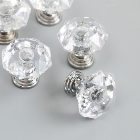Handle for the casket Metal "Crystal Transparent" silver 2.6x2.6x2.4 cm