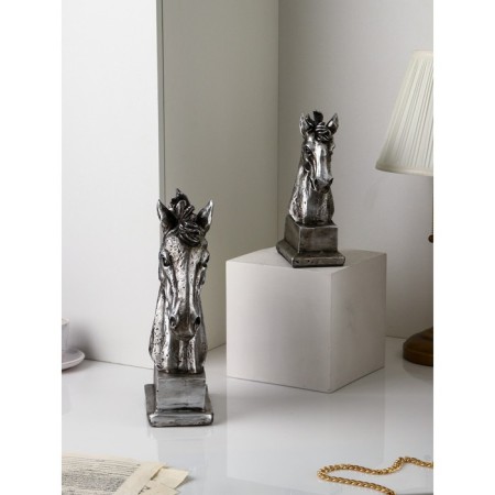 Set of figures "Horse head", polystone, 41 cm, silver color-4