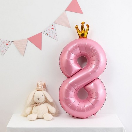 Foil ball 40 "The number 8 with the crown", the color is pink-3