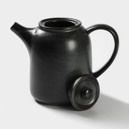 Keramic tea lift set, 6 items: kettle 1 l, 4 circles 250 ml, tray 33 × 20 cm, black color black-5