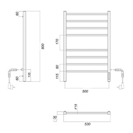 Domoterm electric heated towel rail "Cuba" P8, 500x800 mm, right, chrome-4