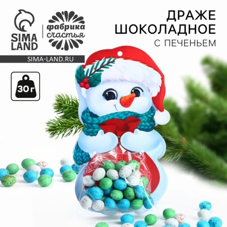 New Year! Chocolate with cookies, on the postcard "Happy New Year", a snowman