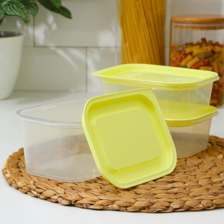 A set of food containers with a steam outlet, 3 pcs: 750 ml, 500 ml, 500 ml, rectangular, mix color-10