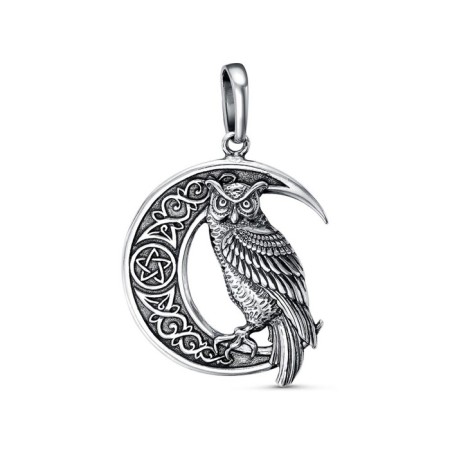 Owl suspension on a crescent, echoing with oxidation