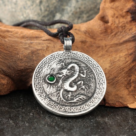 Amulet "Dragon" with a jadet stone, 35x42 mm, metal