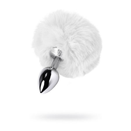 Anal plug Toyfa Metal, silver, with a white tail, 4.2 cm, d = 2.7 cm