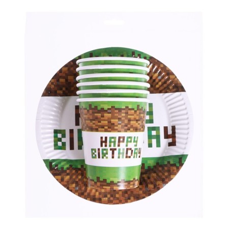 Set of paper dishes disposable Happy Birthday!, 6 plates, 6 glasses-1