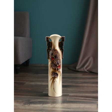 Ceramic vase "Sakura", floor, white, flowers mix, 53 cm-1