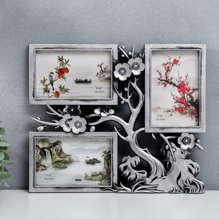 Photo frame plastic in 3 photos 10x15 cm "Cherry Garden" Dark Silver 32x27 cm