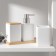 Savanna Square bathroom accessories set, 4 items (soap dispenser, 2 glasses, stand), white color