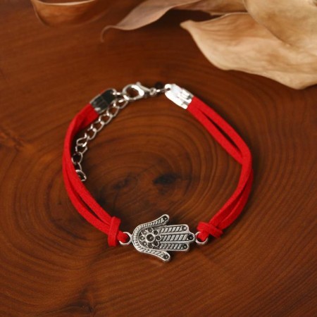 Bracelet-reinforcing “Red thread” Talisman protection, Hams's hand is classic, color black silver, 18 cm-2