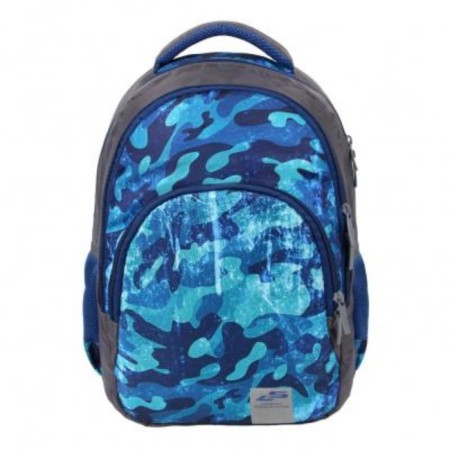 School backpack, textiles, luris print Camouflage blue, 30x17x44 cm