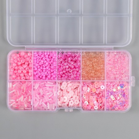 Glass beads 6/0, 12/0 in the box "pink" glass and sequins 12.5x6.5x2 cm-1
