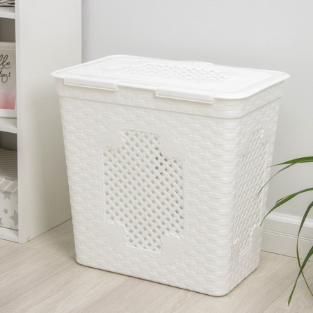 Besnaya basket with a lid "Lux braid", 85 l, 58 × 39 × 57 cm, white color-3