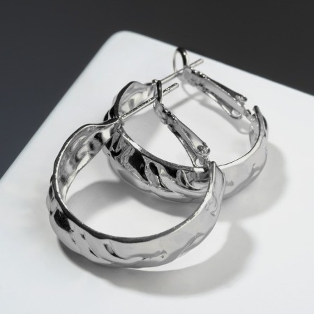 Roaming earrings "Geometry" crumpled stripes, color silver, d = 2.5