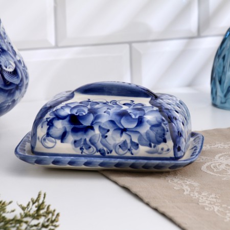 Maslek "Flowers", rectangular, 8 x 17 cm, gzhel