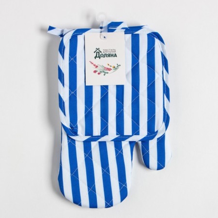 Kitchen set of shares. Color blue take 17x17 cm, mittens 26x16 cm, 100% p/e-5