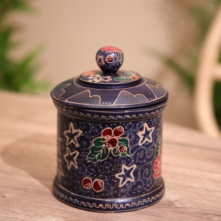Jars with a wooden lid, batik 12x12x15 cm-2