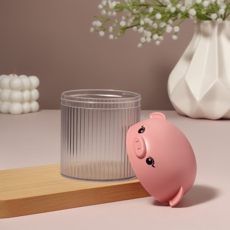 Organizer for cotton sticks "Pigging", with a lid, d = 7.7 × 10.3 cm, in the bag, pink, transparent-2