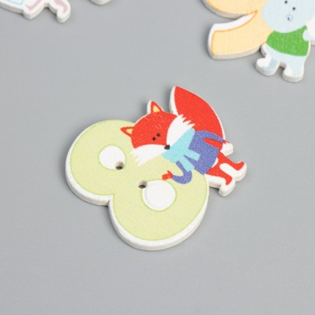 Buttons wood for creativity 2 punctures "animals and numbers" set of 10 pcs 2.8x2.8 cm-1