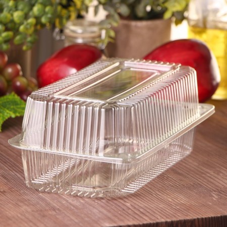 A disposable plastic container with an insoluble lid pr-K-27 "A", 24 × 12.9 × 8.9 cm, internal 21.3 × 9.9 × 7.8 cm, color transparent color