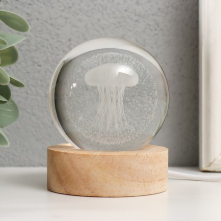 Souvenir glass backlight "Medusa" d = 6 cm stand wood, usb 6.5x6.5x7.5 cm-2