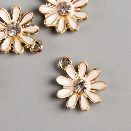 Decor for creativity metal, enamel, rhinestones "Chamomile" 2.2x1.8 cm