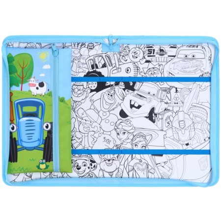 A4 labor folder with a pencil case, on a zipper, textiles, blue tractor-2