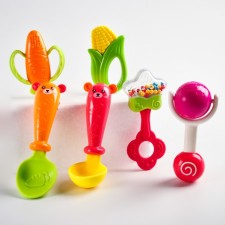 A set of rattles with a teetker 