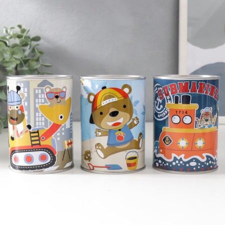 Piggy bank Metal Bank "Fun adventures" mix 7.5x7.5x10 cm-1