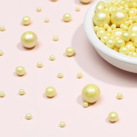 Sprinking confectionery "pearls", blown up rice grains, yellow mix, 50 g-2