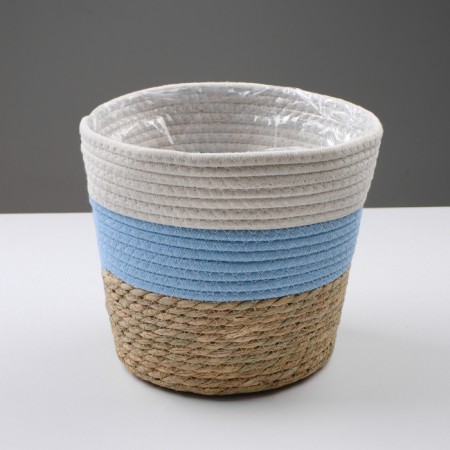 Kashpo wicker "Namibia", 25.5x25.5x23 cm, natural, blue, white-1