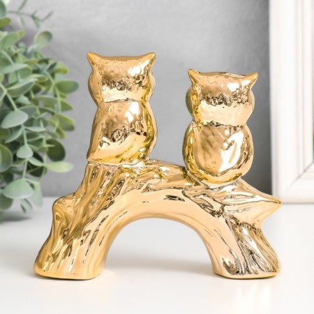 Souvenir ceramics "Two owls on the snag" gold 15x4.5x13.3 cm-2