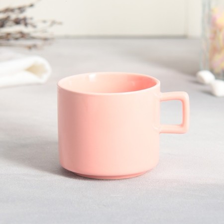 Tea couple ceramic "March 8", mug 150 ml, saucer 17.5x8 cm, pink color-4