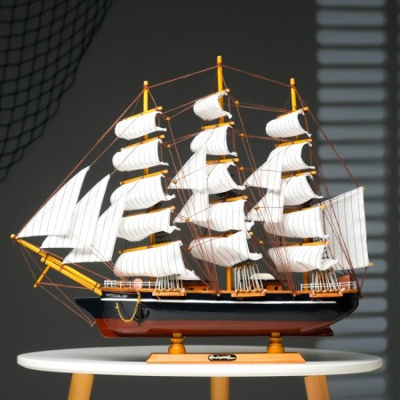 Souvenir ship large "three -masted", sides light tree, white sails, 59 x 10 x 49 cm-7
