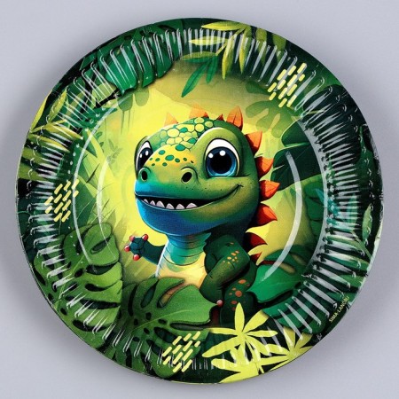 Disposable paper plate "Dinosaur", 18 cm-2