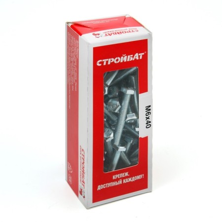 Bolt Stroybat, with a hexagonal head, galvanized, Din933, M6x40 mm, 50 pcs-3
